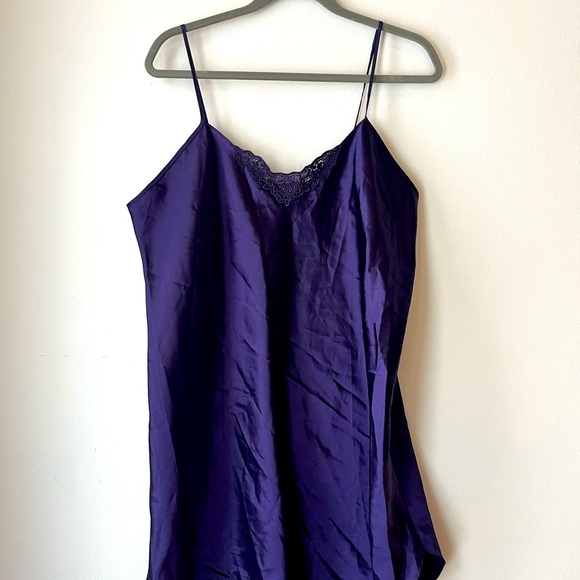 Vintage Sentiments Purple Satin Slip Dress women’s size large Lace Trim Y2K - Picture 2 of 10